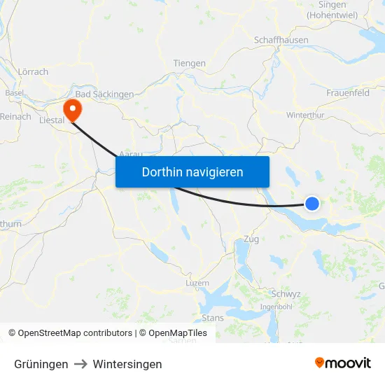 Grüningen to Wintersingen map