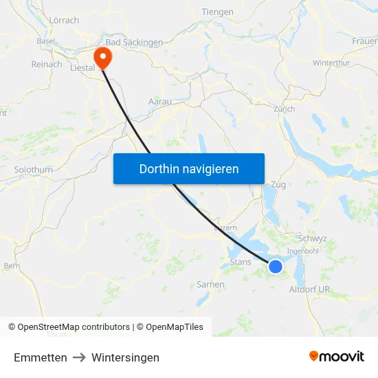 Emmetten to Wintersingen map