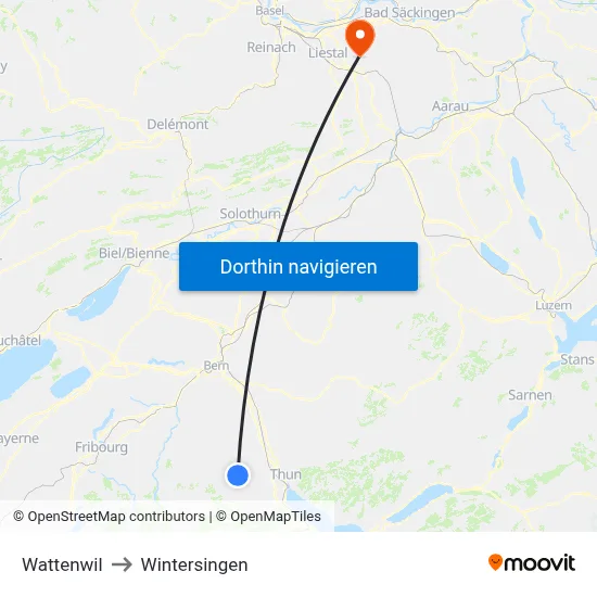 Wattenwil to Wintersingen map