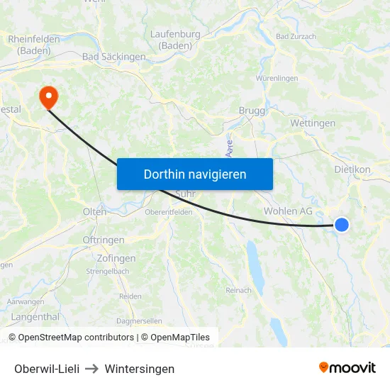 Oberwil-Lieli to Wintersingen map