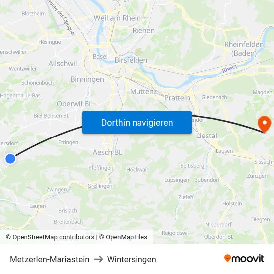 Metzerlen-Mariastein to Wintersingen map