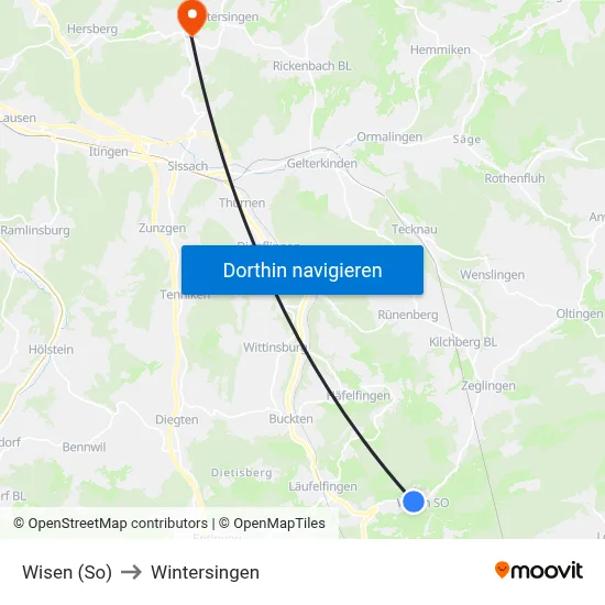 Wisen (So) to Wintersingen map