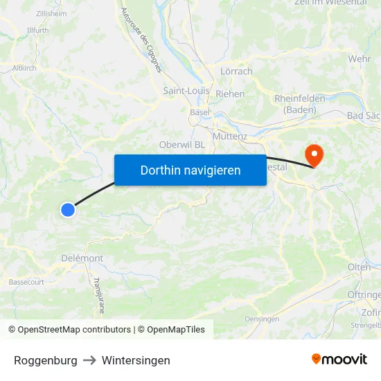Roggenburg to Wintersingen map