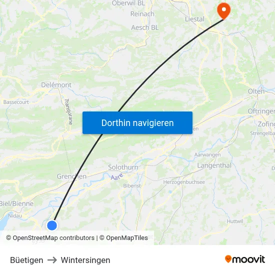 Büetigen to Wintersingen map