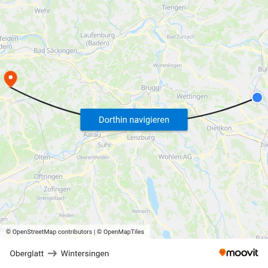 Oberglatt to Wintersingen map