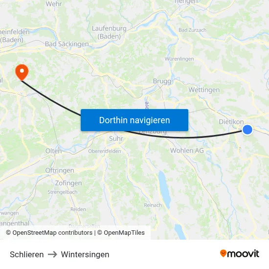Schlieren to Wintersingen map