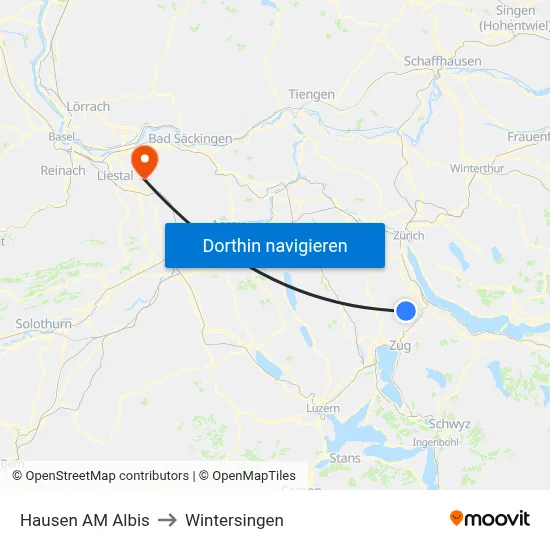 Hausen AM Albis to Wintersingen map