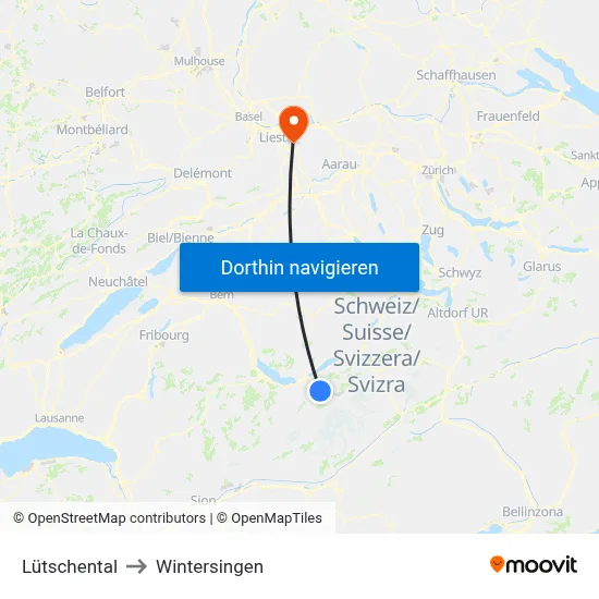 Lütschental to Wintersingen map