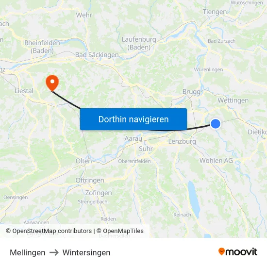 Mellingen to Wintersingen map