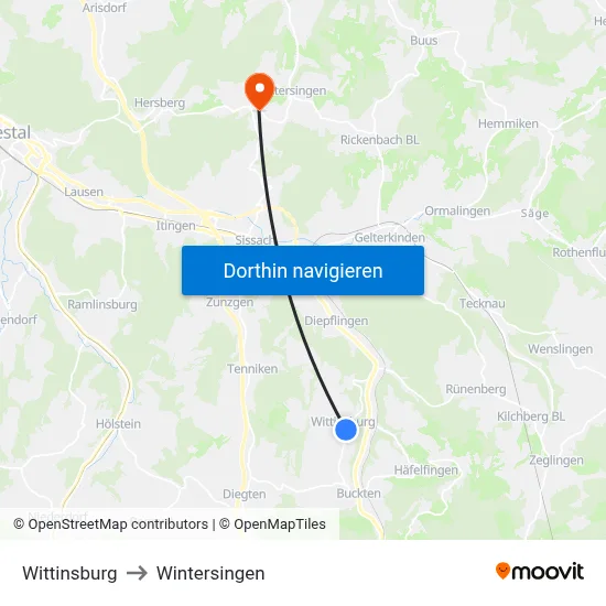 Wittinsburg to Wintersingen map