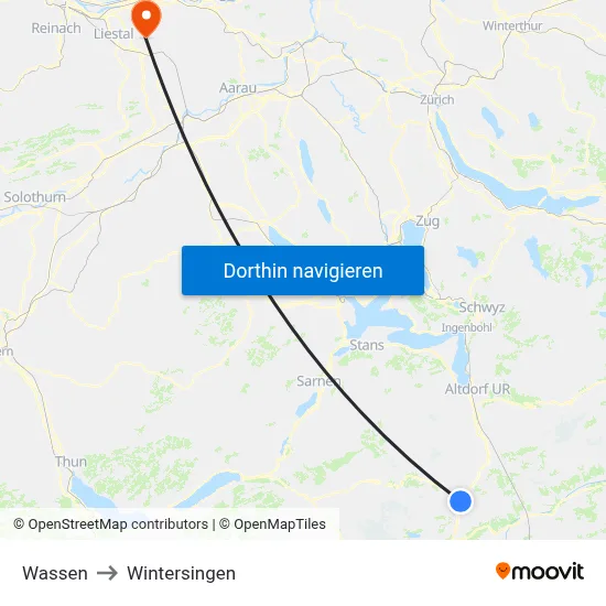 Wassen to Wintersingen map