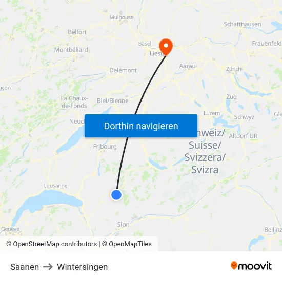 Saanen to Wintersingen map
