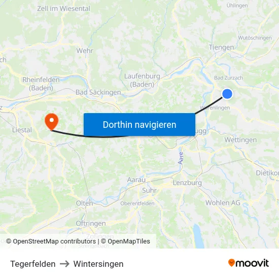 Tegerfelden to Wintersingen map