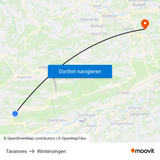Tavannes to Wintersingen map