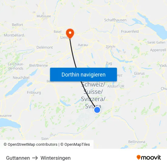 Guttannen to Wintersingen map