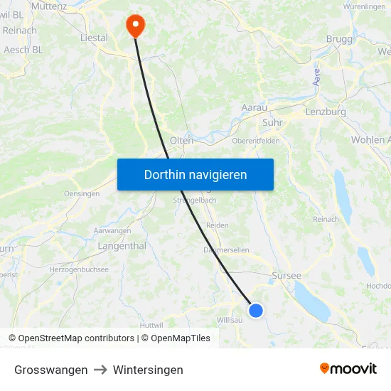 Grosswangen to Wintersingen map