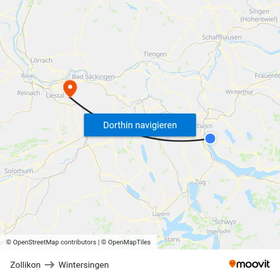 Zollikon to Wintersingen map