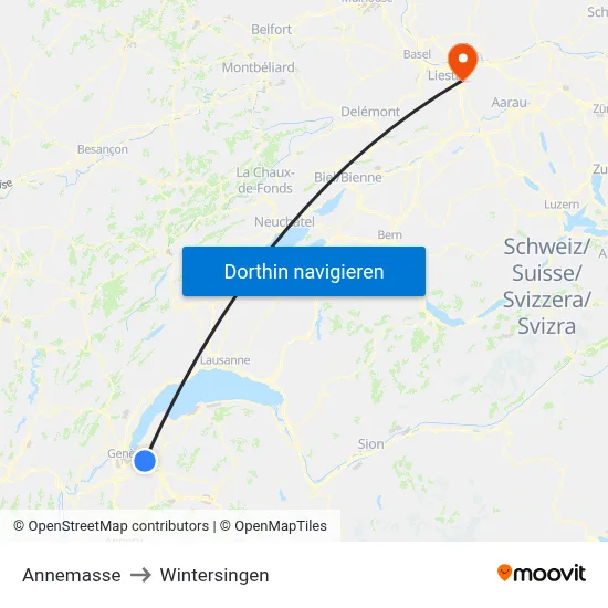 Annemasse to Wintersingen map