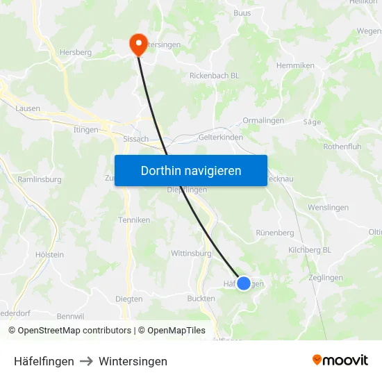 Häfelfingen to Wintersingen map