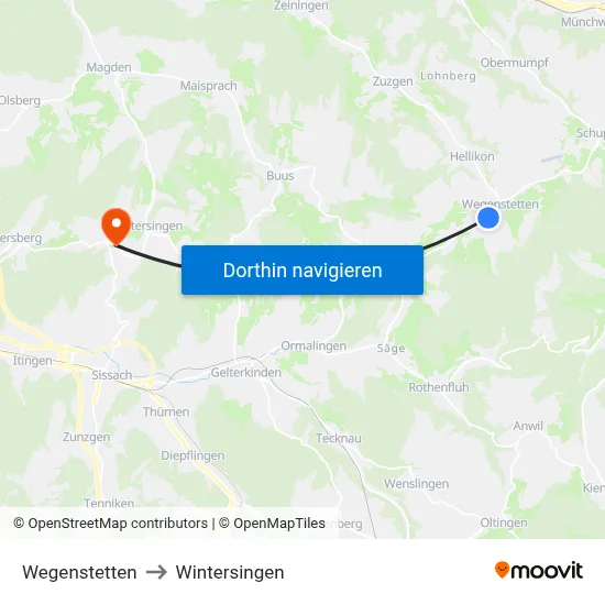 Wegenstetten to Wintersingen map