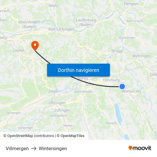 Villmergen to Wintersingen map