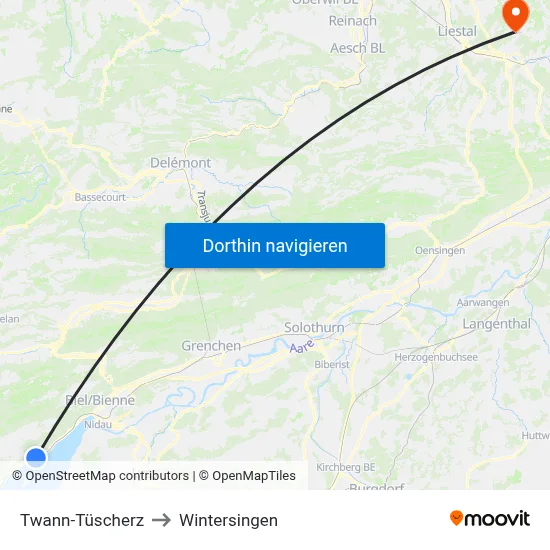 Twann-Tüscherz to Wintersingen map
