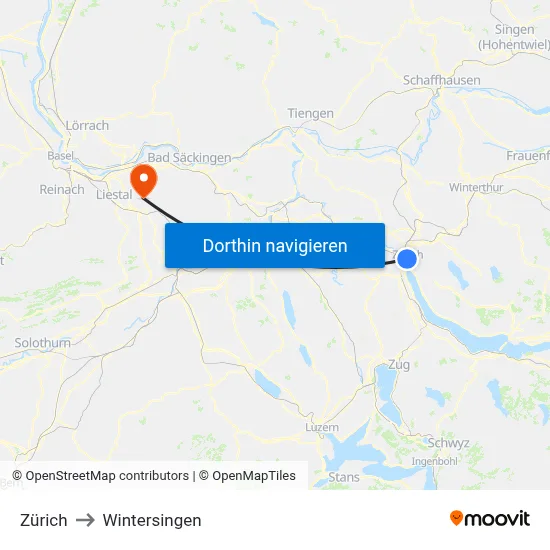 Zürich to Wintersingen map