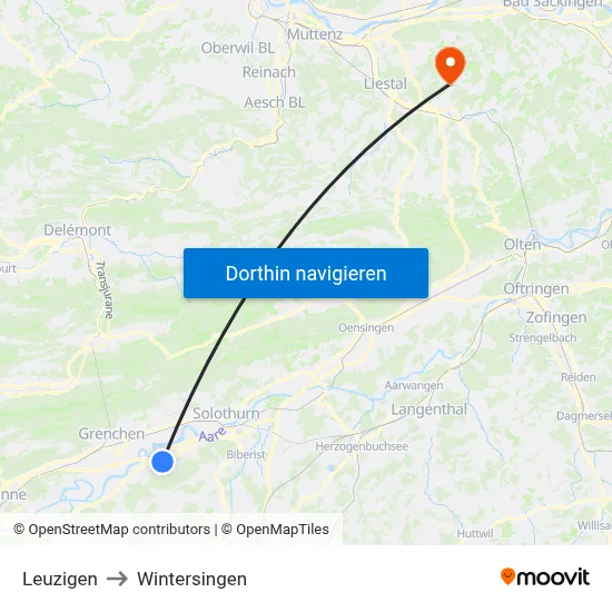 Leuzigen to Wintersingen map