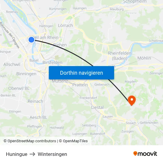 Huningue to Wintersingen map