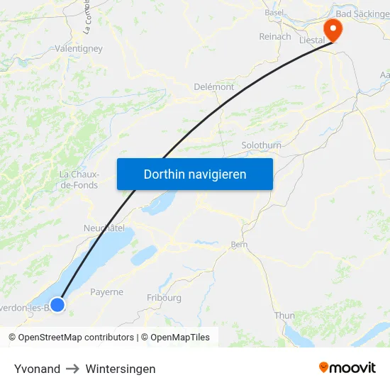 Yvonand to Wintersingen map