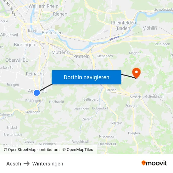 Aesch to Wintersingen map