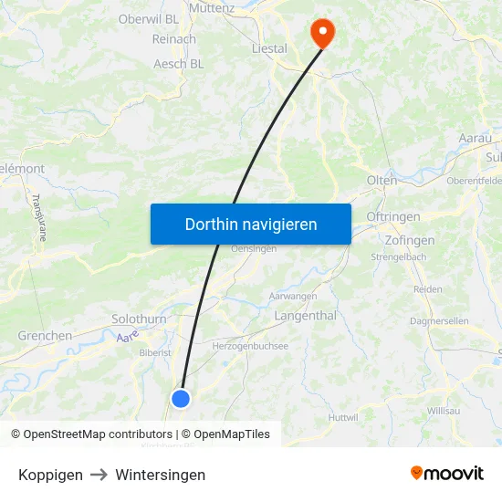 Koppigen to Wintersingen map