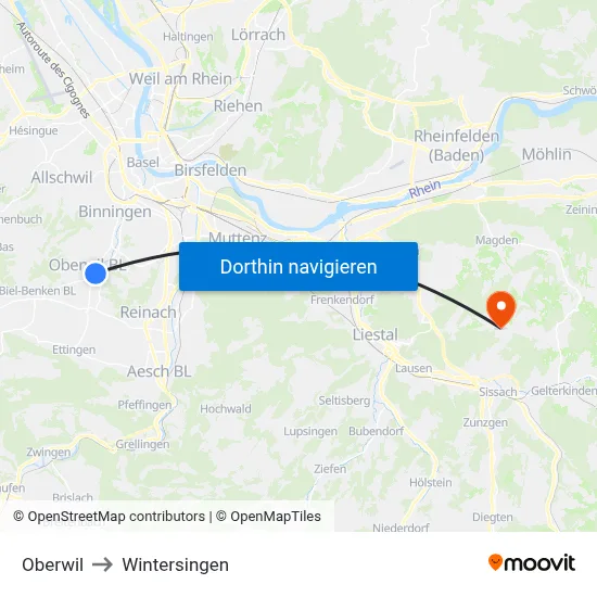 Oberwil to Wintersingen map