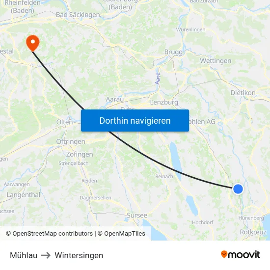 Mühlau to Wintersingen map