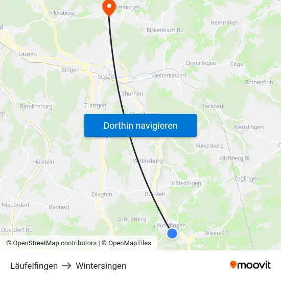 Läufelfingen to Wintersingen map