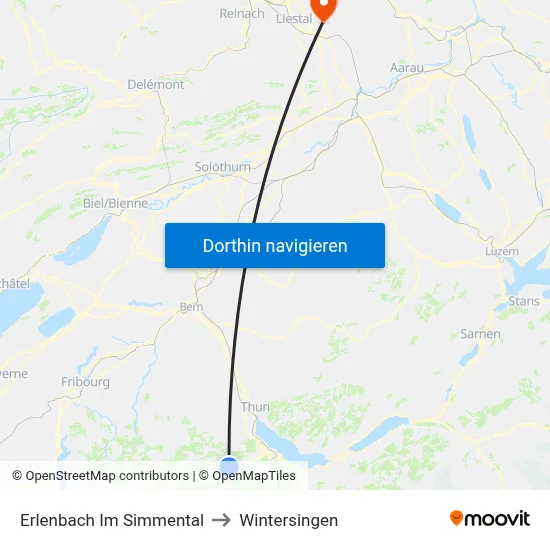Erlenbach Im Simmental to Wintersingen map