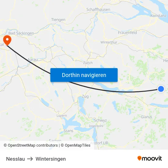 Nesslau to Wintersingen map