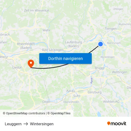 Leuggern to Wintersingen map