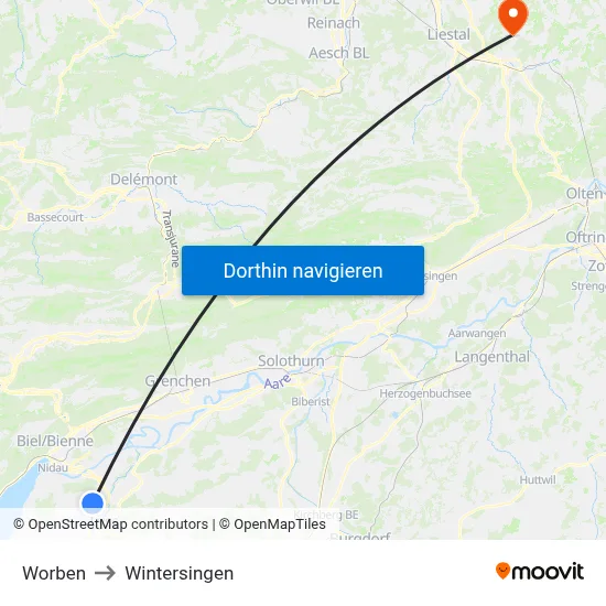 Worben to Wintersingen map