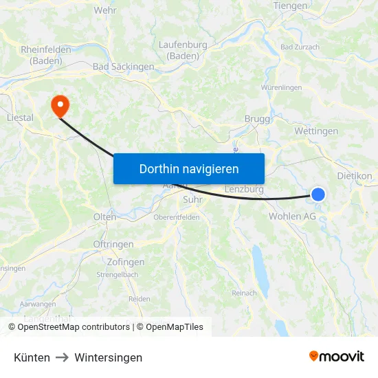 Künten to Wintersingen map