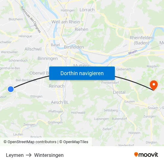 Leymen to Wintersingen map
