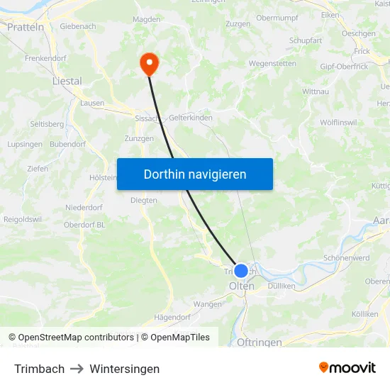 Trimbach to Wintersingen map