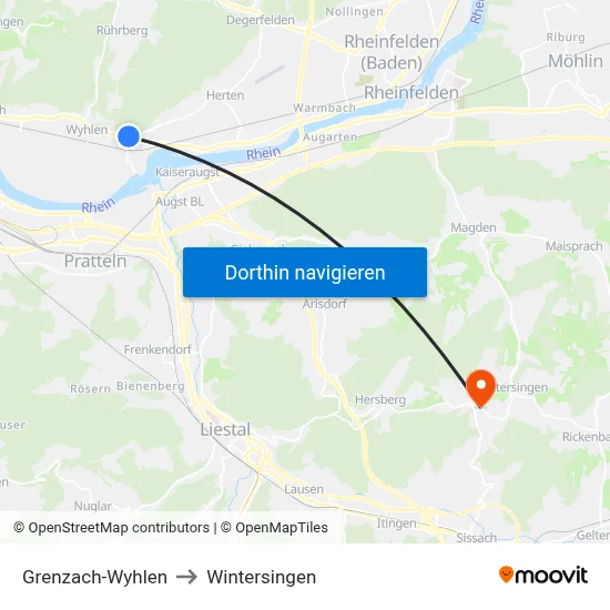 Grenzach-Wyhlen to Wintersingen map