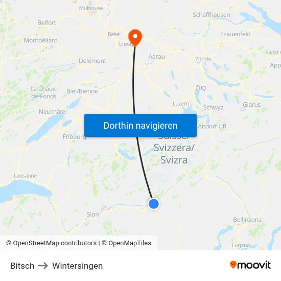 Bitsch to Wintersingen map
