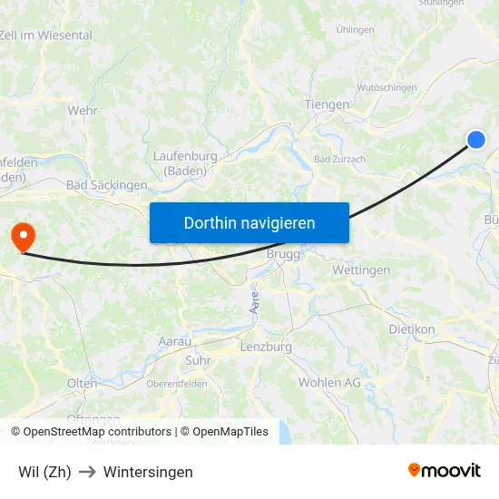 Wil (Zh) to Wintersingen map