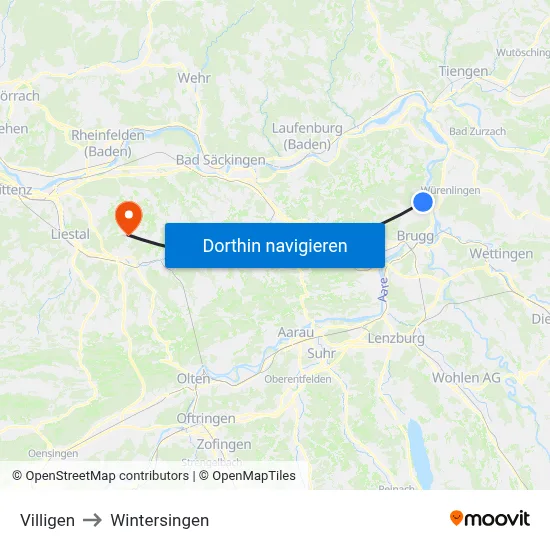 Villigen to Wintersingen map