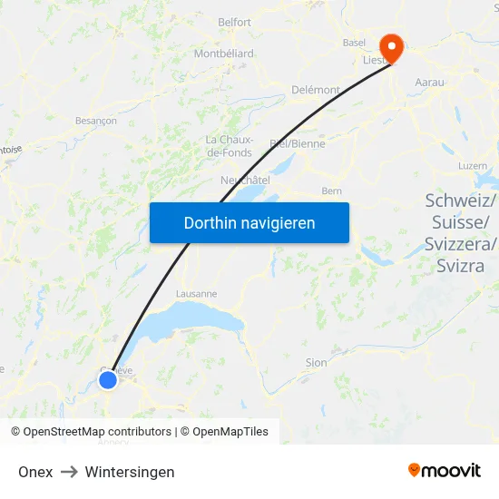 Onex to Wintersingen map