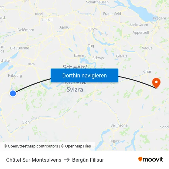 Châtel-Sur-Montsalvens to Bergün Filisur map