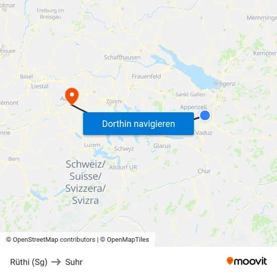 Rüthi (Sg) to Suhr map