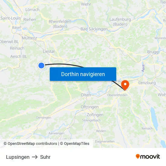 Lupsingen to Suhr map